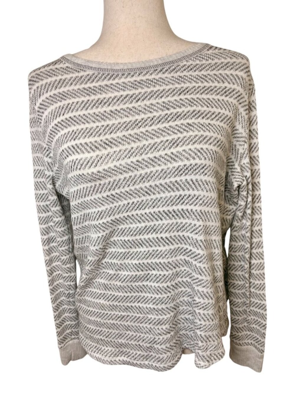 Pink Clover Gray White Chevron Stripe Boat Neck Sweater Medium